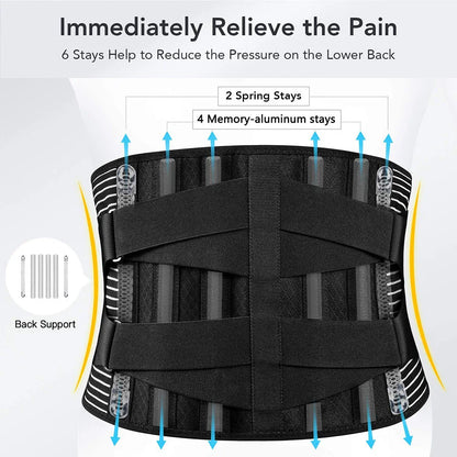 AOLIKES Lower Back Brace with 6 Stays Anti-skid Orthopedic lumbar Support Breathable Waist Support Belt for Gym Pain Relief