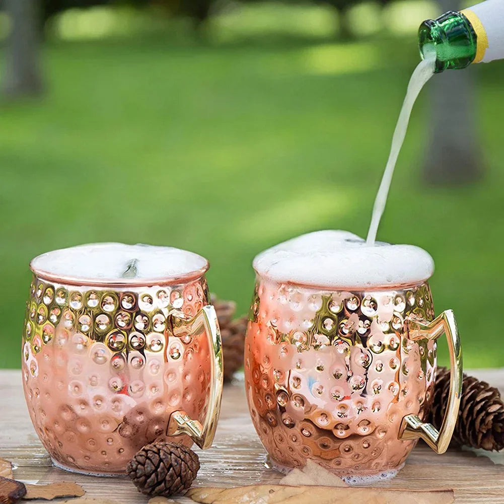 1-8PCS 500ML Moscow Mule Copper Mugs Metal Mug Cup Stainless Steel Hammered Copper Plated Beer Coffee Cup Bar Cocktail Wine Cups