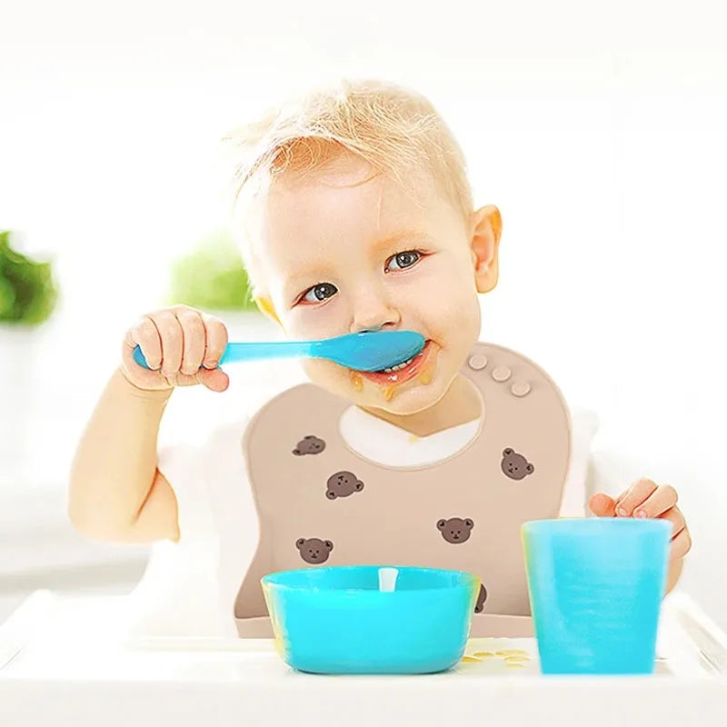 Baby silicone bib, bear bib, baby eating, children's complementary food, saliva bib, waterproof saliva towel