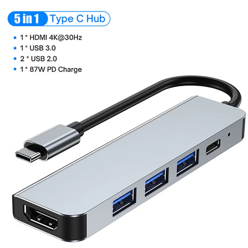 5-in-1 USB C Docking Stations USB C Hubs 4K 30Hz Type C Splitter to HDMI Adapter For Laptop Macbook Computer Accessories