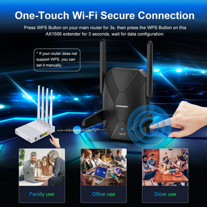 Comfast WiFi 6 Range Extender AX1500 2G&5GHz Dual Band WIFI6 Repeater 4*3dBi Antena Long Distance Range Signal Expansion Amplife