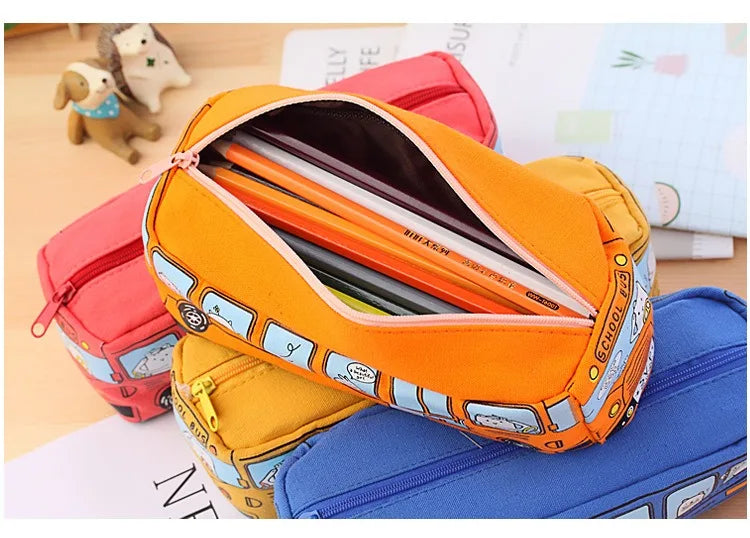 1PCS Creative Large Capacity Student Bus Cartoon Car Pencil Bag Office Culture and Educational Supplies