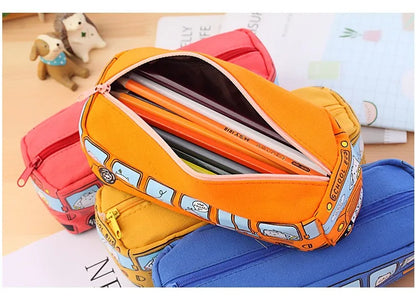 1PCS Creative Large Capacity Student Bus Cartoon Car Pencil Bag Office Culture and Educational Supplies