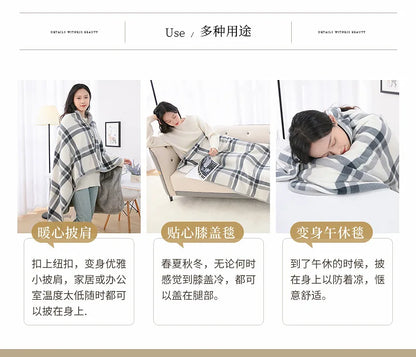 Wearable Plaid Blanket Fleece Doublelayer Blankets With Button Thicken Multifunction Winter Warm Throw Blanket For Sofa Bed