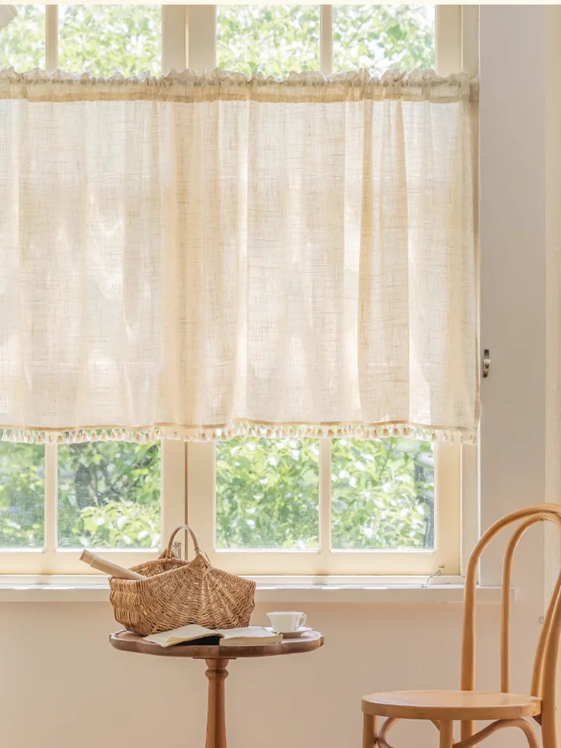 Retro coffee curtain cotton linen kitchen half curtain door curtain decorative curtain partition linen curtain short curtains