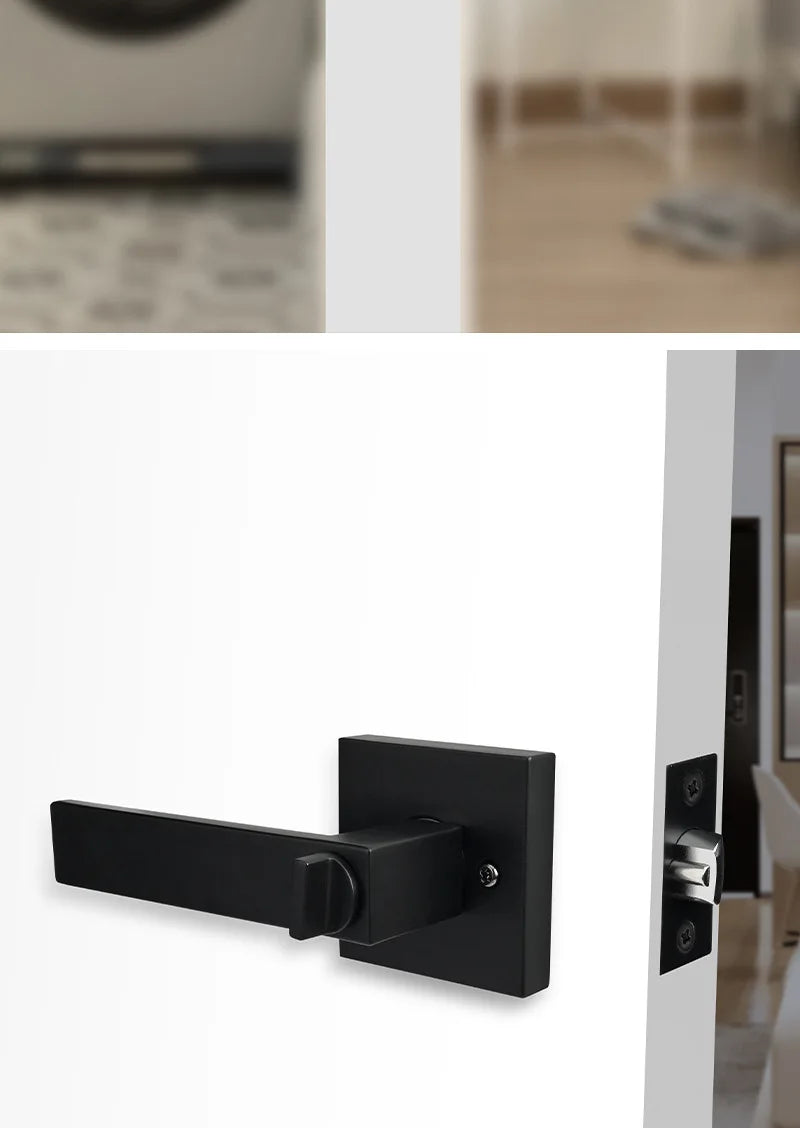 Indoor Door Lock, Aluminum Alloy Handle  Adjustable Room Wooden Door Handle Square Minimalist American Heavy-duty Three Bar Lock