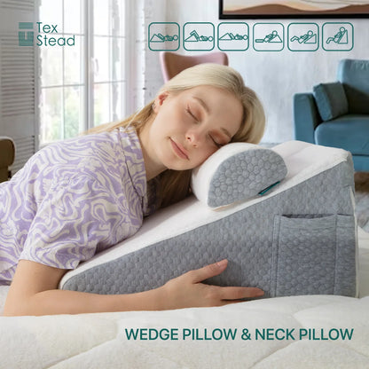 2 pc Wedge Pillow with Memory Foam Top Chic Jacquard Cover for Sleeping and Acid Reflux for Headboard and sofa Triangle Pillow