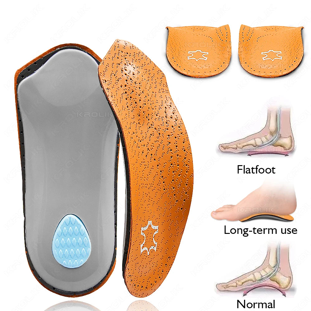 VTHRA 3/4 Length Orthotic Insoles Leather Insole Flat Foot Arch Support 2.5cm Half Shoe Pads Orthopedic Insoles Foot Care Unisex