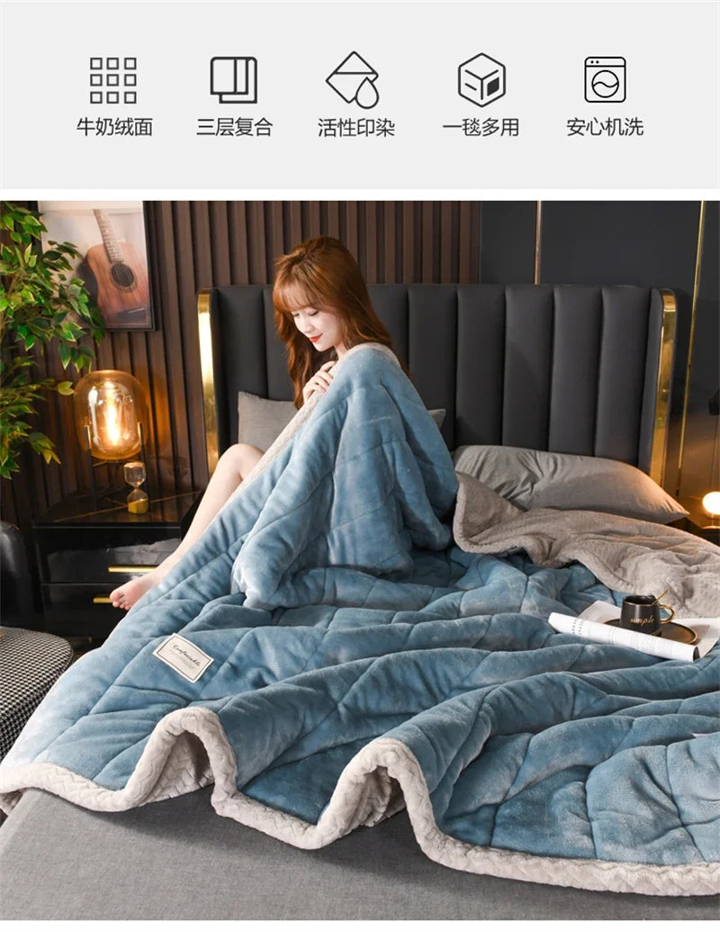 Milk Fleece Autumn Winter Warm Weighted Blankets for Beds European Thickened Beibei Velvet Throw Blanket Warmth Quilt Comforter