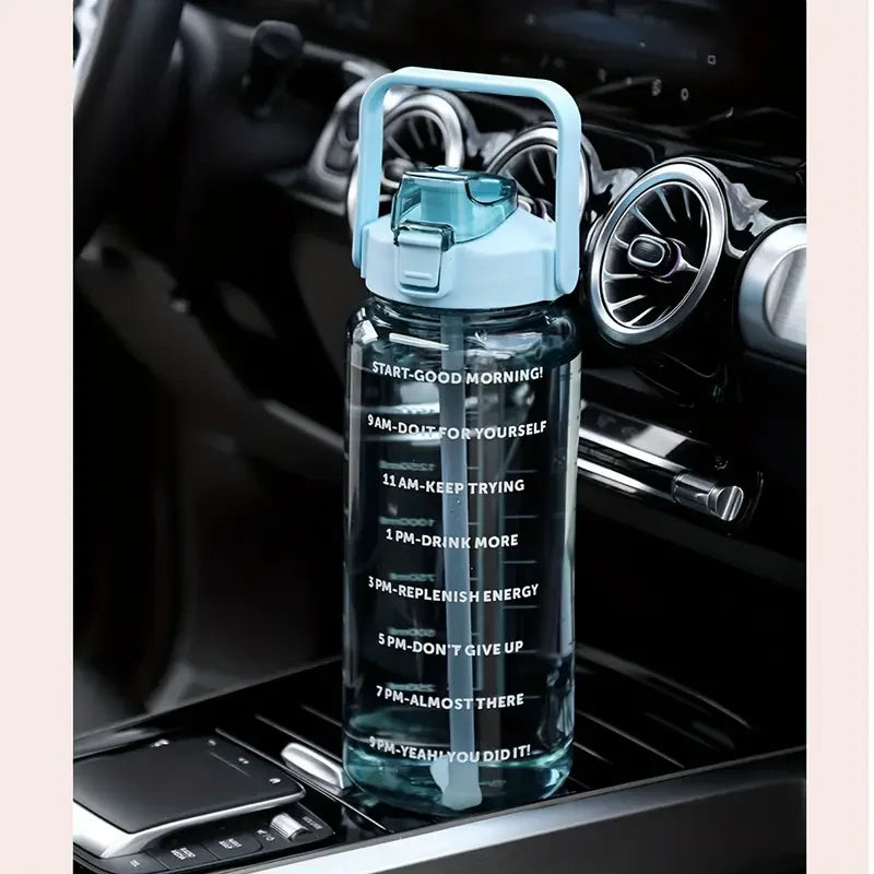 2L Portable Water Bottle Large Capacity Plastic Straw Water Cup Drink Bottle with Time Marker for Outdoor Sports Fitness Hot