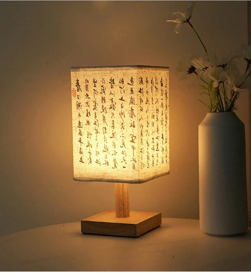 LED  Decoration Table Lamps Simple Chinese Style Dimmable Plug Night Light Fabric Lampshade Square Bedroom Bedside Desk Lights