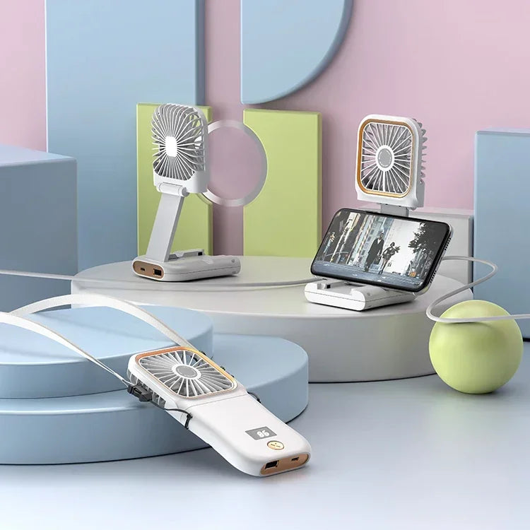 Handheld Small Fan, Desktop Small Fan, Portable USB Fan, Mini Power Bank, Folding Fan, Hanging Neck Fan