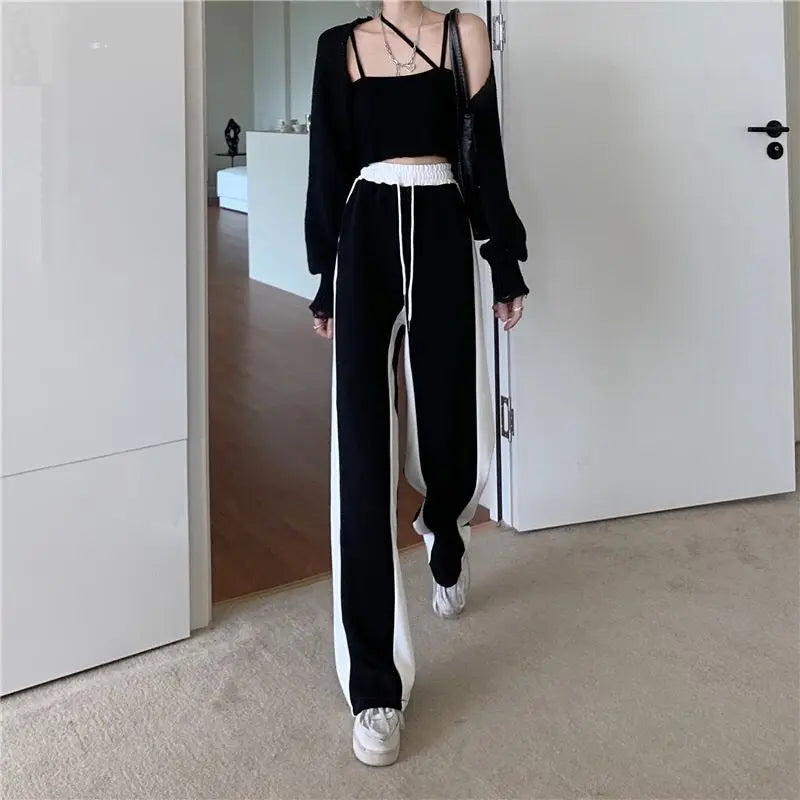 Wide Leg Palazzo Trousers for Women Black White Patchwork Baggy Summer Women's Straight Pants 2024 Korean Style Fashion Loose