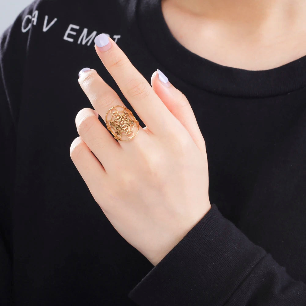 Cooltime Archangel Metatron Rings Cube Stainless Steel for Women Men Salomon Jewelry Secret Geometry Finger Accessories Amulet