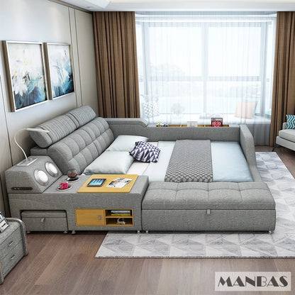 Modern Multi-Functional Tech Smart Bed with Storage, Speakers, USB, Bookshelves, and Tatami – Luxury King/Queen Ultimate Bed