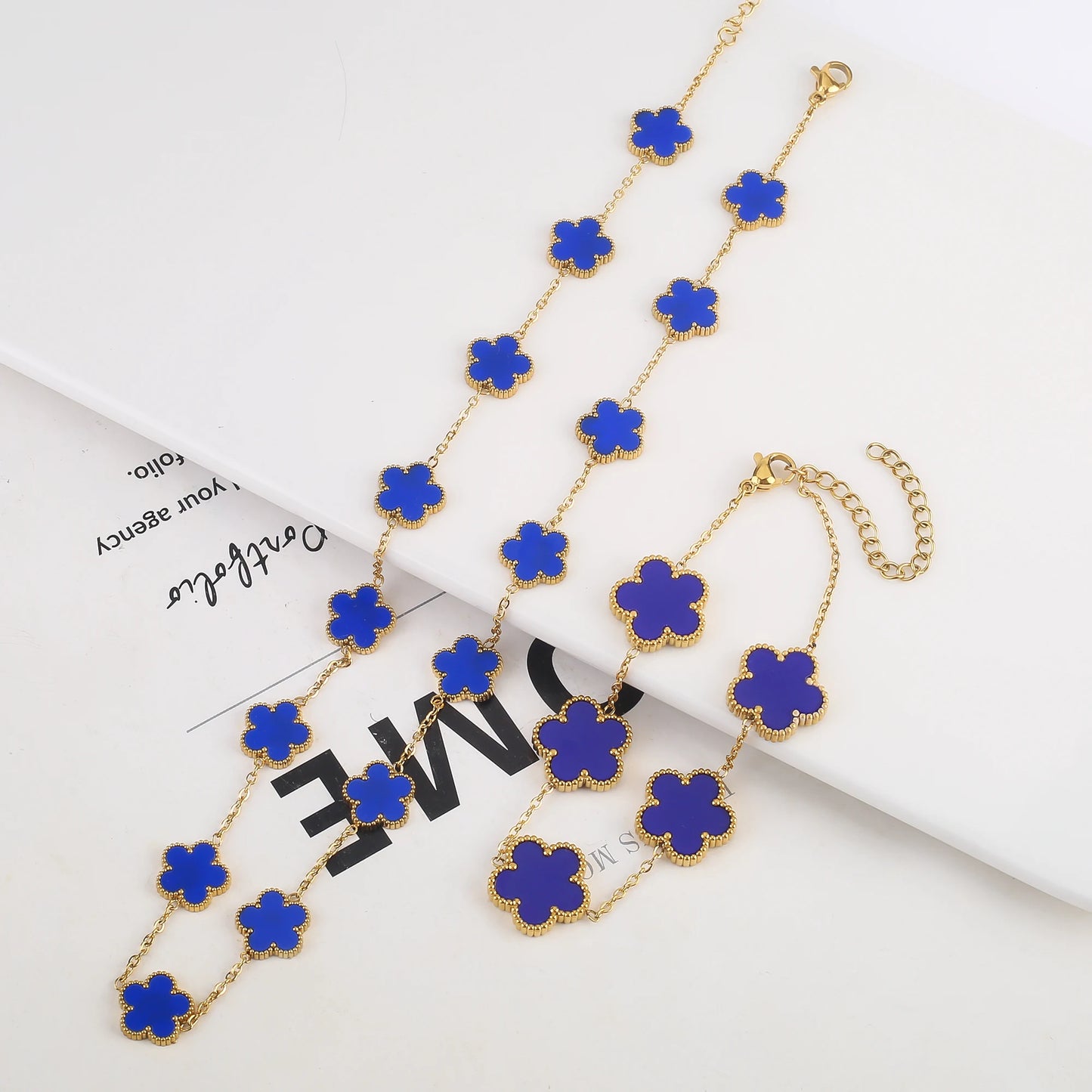 High Quality Hot Selling Plum Blossom Plant Five Leaf Flower Sweater Chain Bracelet Necklace Jewelry Set Stainless Steel Women's