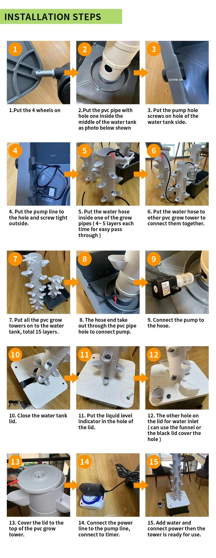 Hidroponia Garden Vertical Tower 14 Layer 70 Holes Torre Idroponica Verticale Hydroponics Growing System