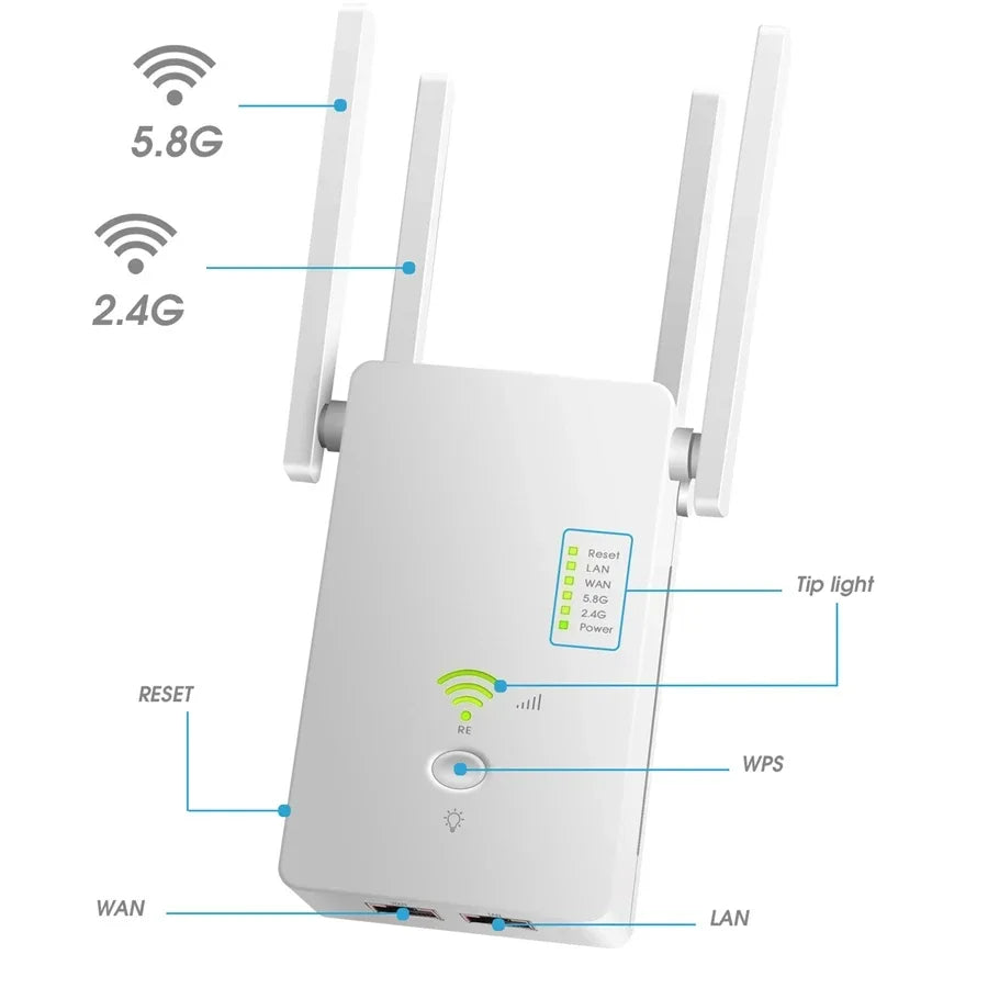 WiFi Booster 1200M Wifi Repeater 5GHz Wireless Router 2.4Ghz Access Point Long Signal Amplifier Range Extender for Home Office