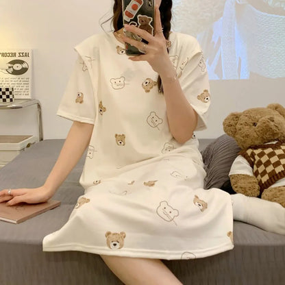 Maternity Clothings Nursing Dresses Breastfeeding Sleepwear Pattern Printing Cheerful and Lively Girl Feeling for Pregnant Women