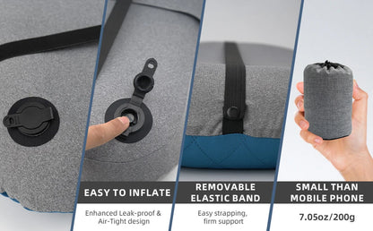 Inflatable Camping Pillow with Removable Washable Cover,Travel Pillow for Neck Support,Hiking,Backpacking,Office,Airplane,Car