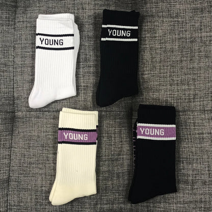 Young Sports Socks Gym Hombre Long Socks 4-Pairs High Top Socks Unisex Fitness Workout Sock Soft Comfort Breathable Street Style