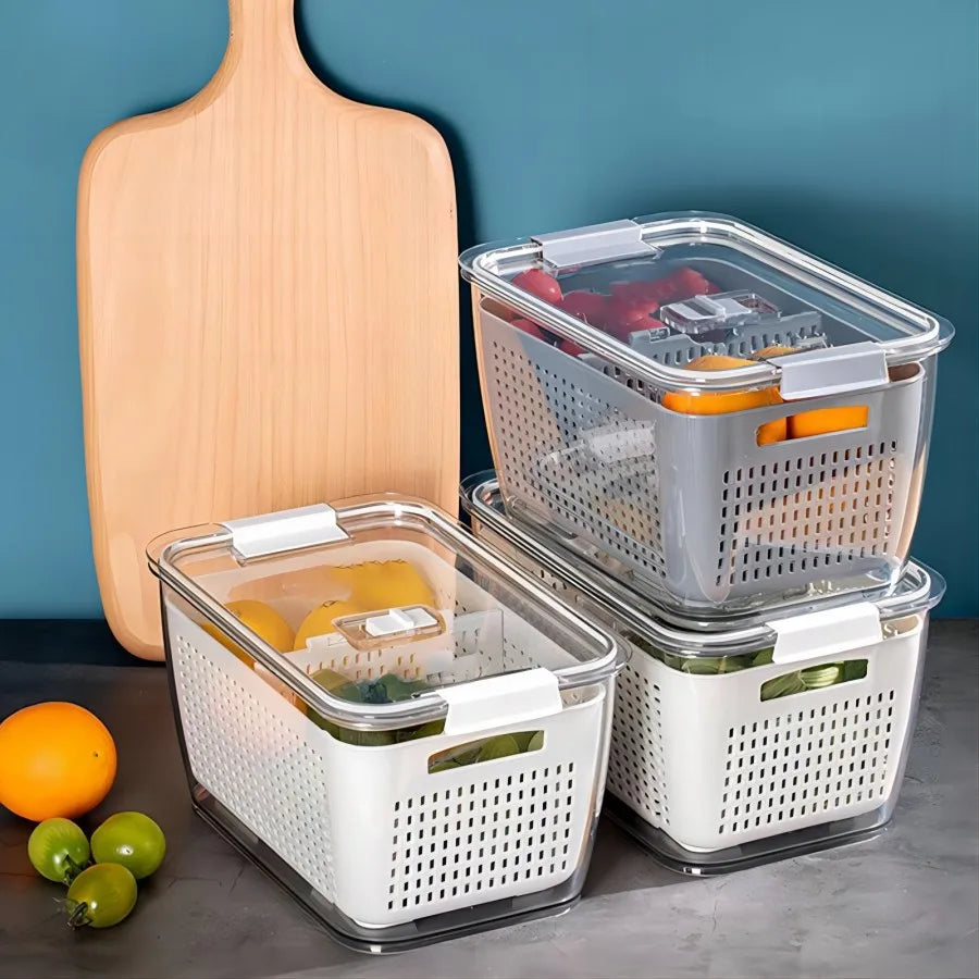 Fruit Storage Containers for Fridge with Removable Colander, Airtight Food Storage Container, Dishwasher Safe Produce Saver