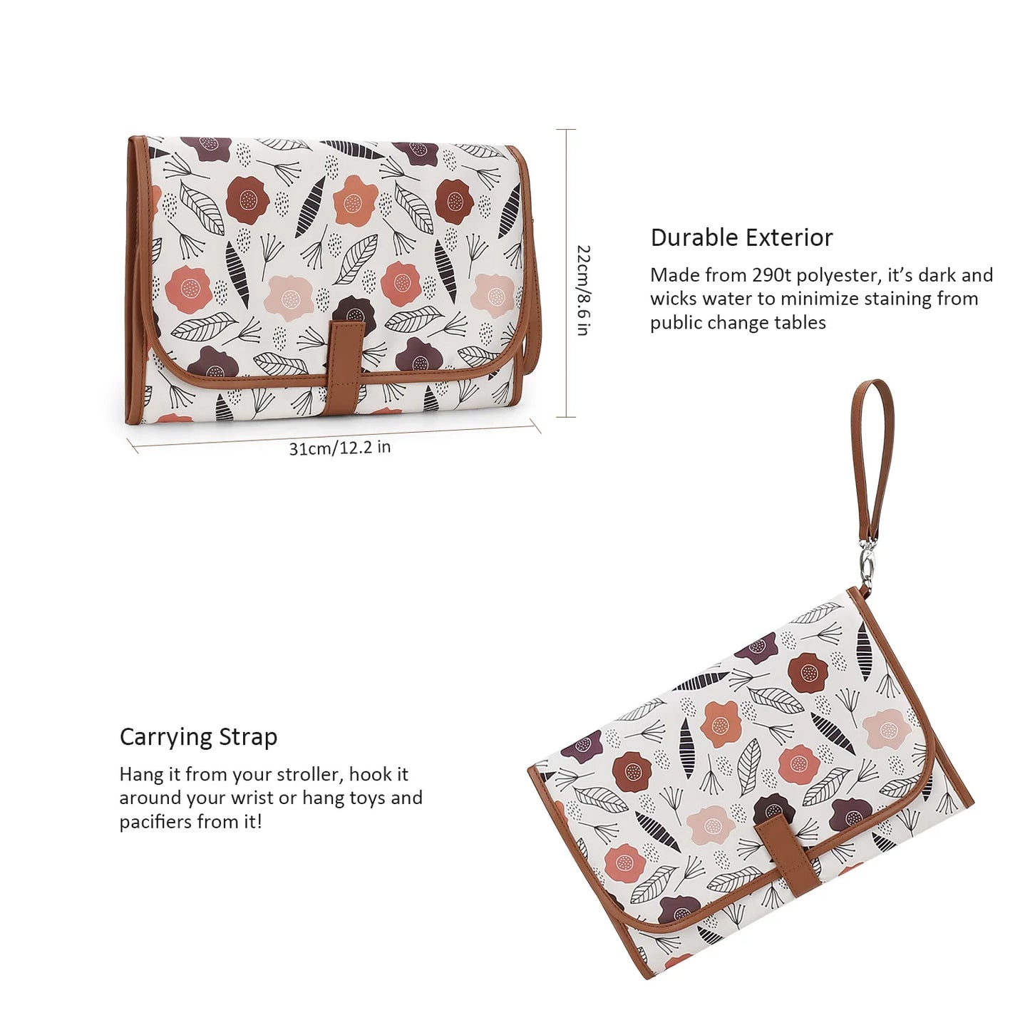 New Portable Diaper Changing Pad, Portable Changing pad for Newborn Girl & boy - Baby Changing Pad with Smart Wipes Pocket