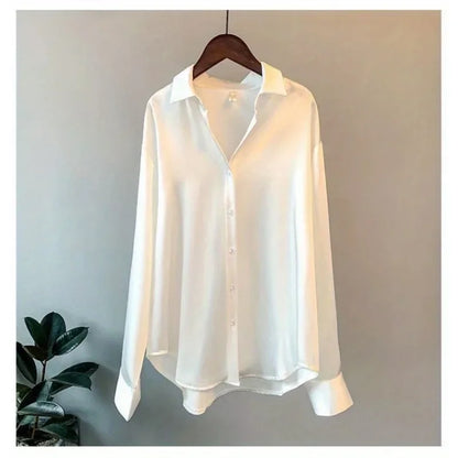 Fashion Casual Office Lady Silk Blouses Autumn Long Sleeve Button Up Shirt Women Elegant Winter Tops  Office Lady Acetate Blouse