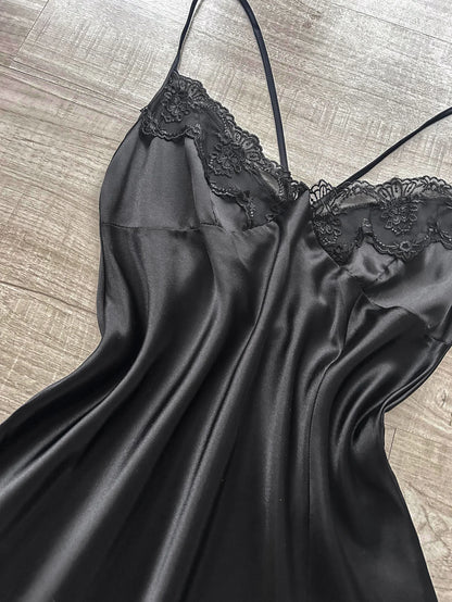 The latest women's satin nightdress V-neck with lace slit design comfortable sexy ladies pajamas