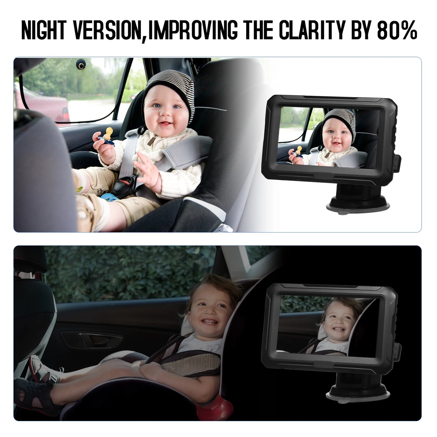 CCD Rear View Monitor 4.3 inch IPS Screen Baby Car Mirror Adjustable Wide View Angle for Infants Kids Pets Night Vision Function
