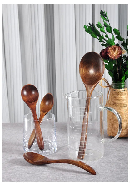 Japanese Wooden Spoon Long Handle Ramen Spoon Baby Eating Spoon Drinking Porridge Spoon Household Wood Tableware Round Spoon