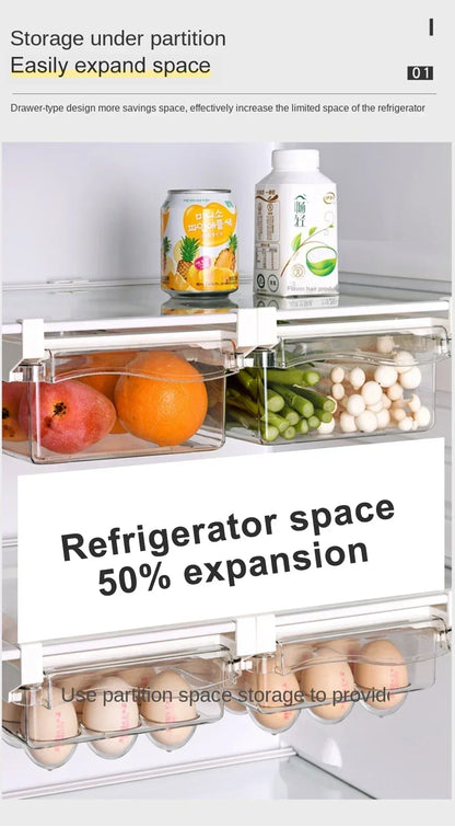 Transparent Fridge Organizer Fruit Egg Refrigerator Storage Box Under-shelf Refrigerator Drawer Box Fresh-keep Kitchen Organizer