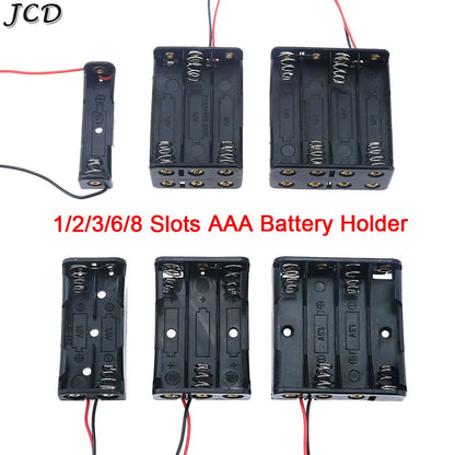 JCD AAA Plastic Black Spring Battery Storage Case Box AAA 3A Battery Holder AAA Double-sided Container With Wire Leads