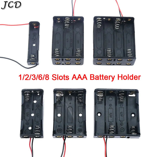 JCD AAA Plastic Black Spring Battery Storage Case Box AAA 3A Battery Holder AAA Double-sided Container With Wire Leads