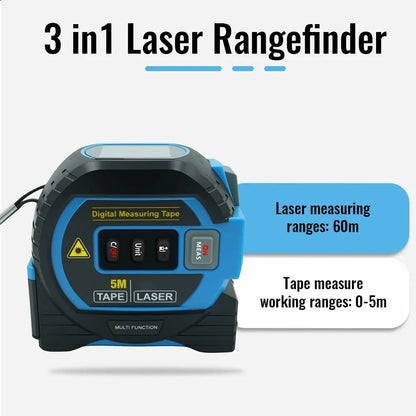Laser Tape Measure 3 In 1 Digital Tape Measure High Precision Laser Rangefinder Steel Tape Measure