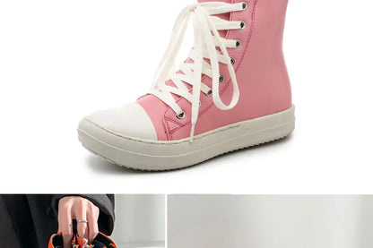 Owens women's sports shoes, men's sports shoes, 2025 spring and autumn lace-up flat casual shoes thick sole high top sports shoe