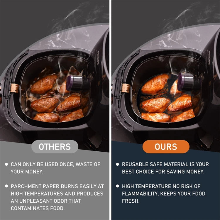 LMETJMA 3Pcs Silicone Air Fryer Lines Reusable Air Fryer Liners 8.5Inch Square Non-Stick Air Fryer Mat for Frying Steaming JT153