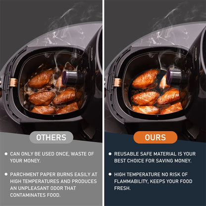 LMETJMA 3Pcs Silicone Air Fryer Lines Reusable Air Fryer Liners 8.5Inch Square Non-Stick Air Fryer Mat for Frying Steaming JT153