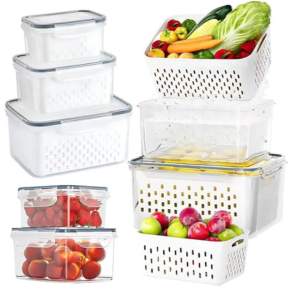 Refrigerator Storage Box Fresh Keeping Vegetable Fruit Plastic Sealed Boxes Drain Basket Fridge Kitchen Food Storage Container