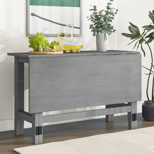 Farmhouse Drop Leaf Folding Dining Table, Space Saving Flip Top Dining Kitchen Table for 4, Solid Wood Extendable Dining Room