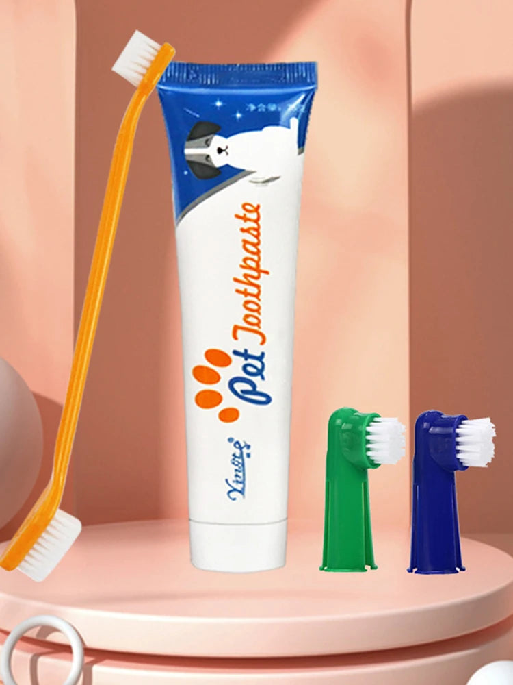 Pet toothbrush four piece set, dog toothbrush set, pet cleaning supplies, pet toothpaste