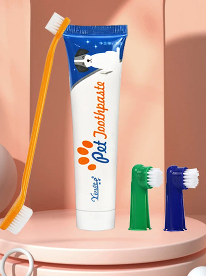 Pet toothbrush four piece set, dog toothbrush set, pet cleaning supplies, pet toothpaste