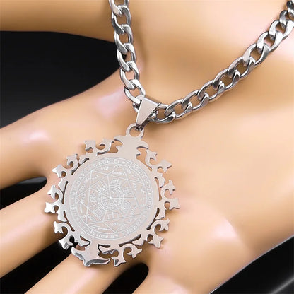 Seven Archangels Amulet Necklace Men Seal of Salomon Talisman Stainless Steel Christian Protection Jewelry Gift Boyfriend N7421S