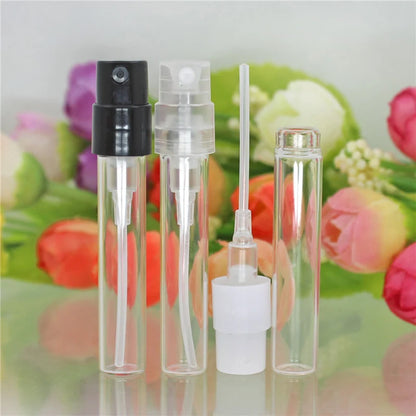 1.5ml 2ml 2.5ml Glass Bayonet bottle with White Black Clear 3 Color Plastic Sprayer Sample Spray Bottle 100pcs