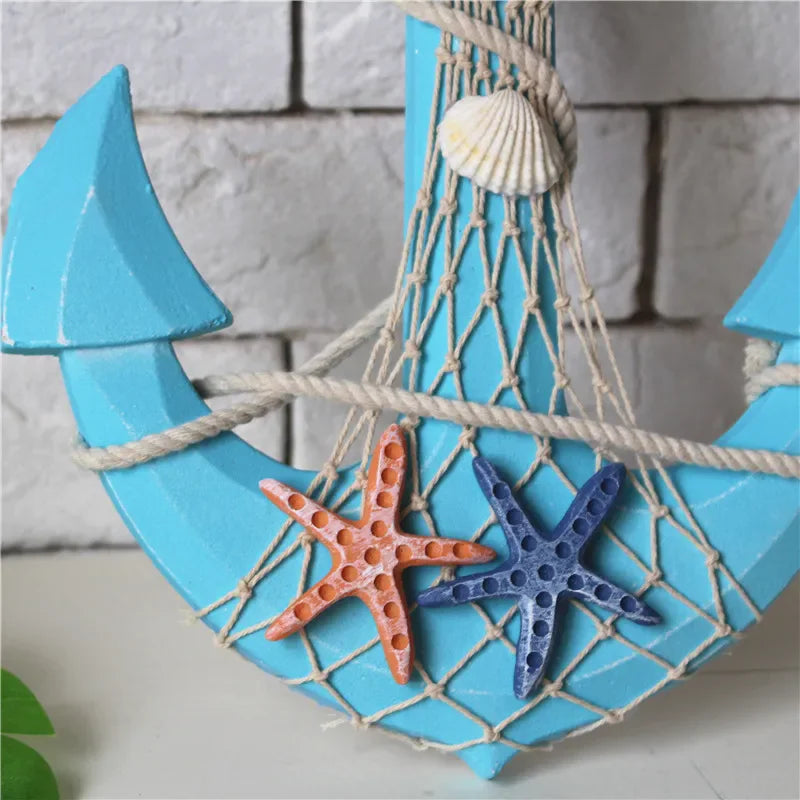 13"Nautical Wood Anchor Wall Art Decor Door Hanging Ornament Beach Theme Home Decoration Nautical Beach Wooden Anchor with Rope