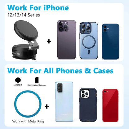 Foldable Magnetic Vacuum Phone Holder, Car Phone Holder Mount, Dashboard Magnetic Phone Holder, for Car, Mirror, Gym, Kitchen