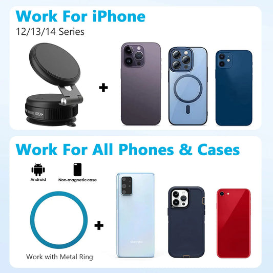 Foldable Magnetic Vacuum Phone Holder, Car Phone Holder Mount, Dashboard Magnetic Phone Holder, for Car, Mirror, Gym, Kitchen