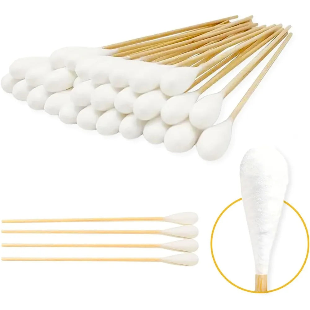 100/300PCS 6 Inch Precision Tips Cotton Swabs - Long Wooden Stick Cotton Buds Pointed Cotton Swabs With Case - Cotton
