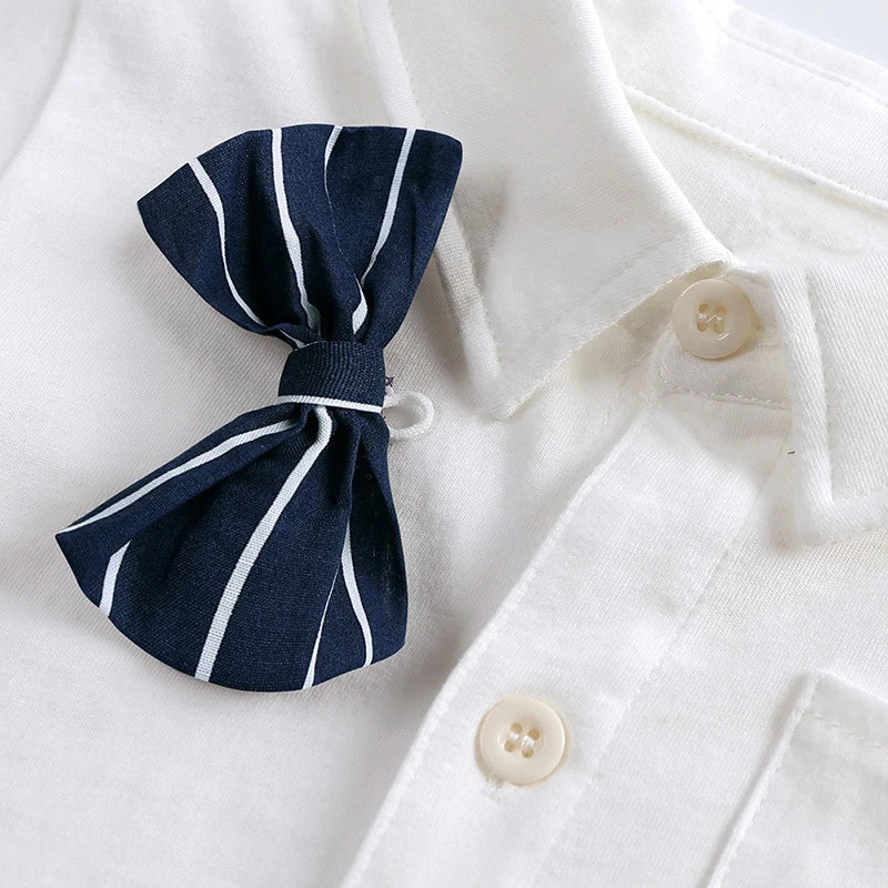 Baby Boys Clothes Infant White Long/Short Sleeve Shirt Lapel Bodysuits Detachable Bow Tie 0-24 Months Newborn Baby Blouses