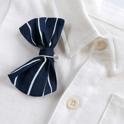 Baby Boys Clothes Infant White Long/Short Sleeve Shirt Lapel Bodysuits Detachable Bow Tie 0-24 Months Newborn Baby Blouses